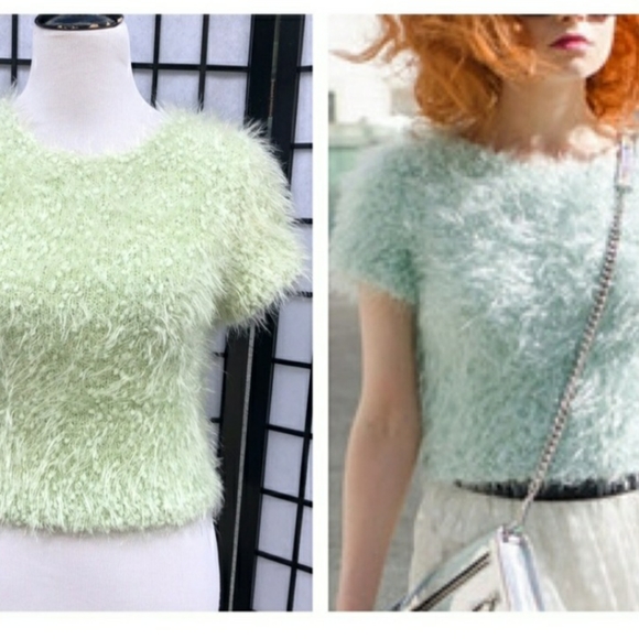 Topshop Mint Green Fuzzy Sparkly Top - Picture 1 of 4